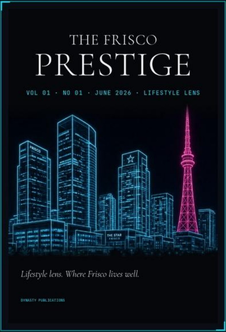 The Frisco Prestige — founding cover from the Four Publications set: the neon Frisco skyline with the tower in pink.